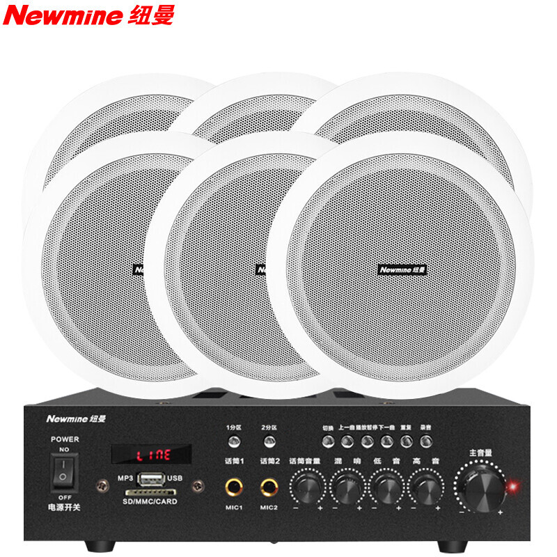 纽曼(Newsmy)功放吸顶音响 R16 6英寸一拖六 1个功放配6个喇叭+10米音响线