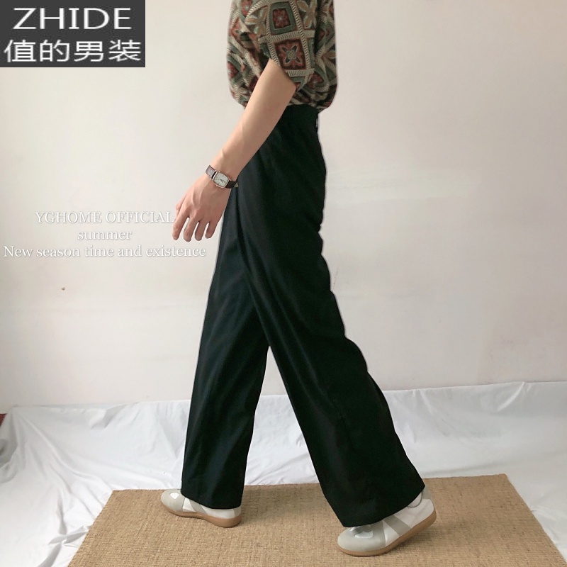 SUNTEKyghome坠感阔腿裤男直筒宽松韩版休闲冰丝薄款西裤港风百搭拖地裤西裤高清大图
