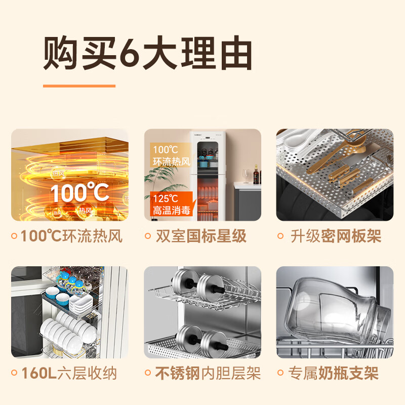 康宝(Canbo)XDZ160-LC3M消毒柜家用 不锈钢 立式 大容量母婴儿奶瓶厨房碗筷小型高温二星级热风消毒柜碗柜高清大图
