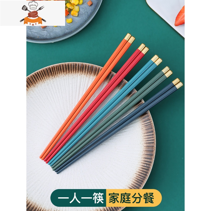筷子家用合金筷子一人一筷防滑可高温筷子家用新款轻奢风 敬平 混合色[5双]高清大图