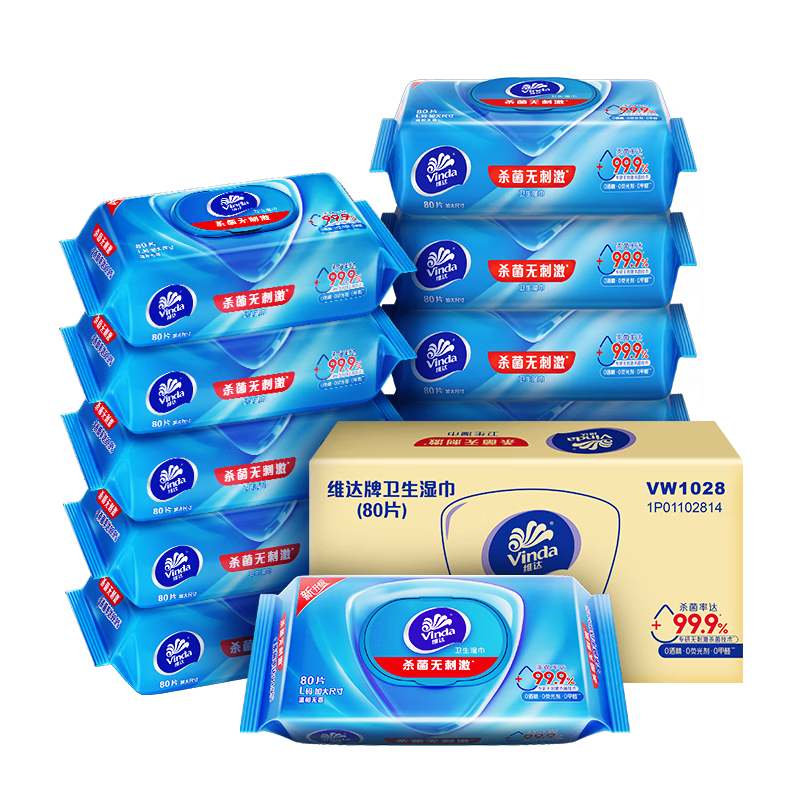 维达 VW1028 卫生湿巾 杀菌无刺激湿巾 80片/包 12包/箱