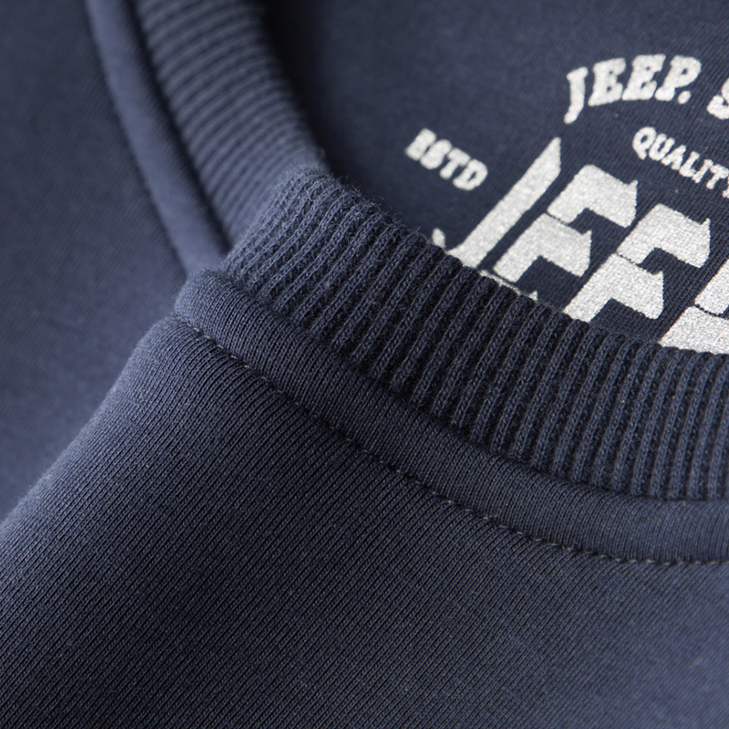 JEEP SPIRIT吉普男士卫衣加绒圆领套头衫秋冬保暖潮款花纹体恤衫中青年保暖上衣