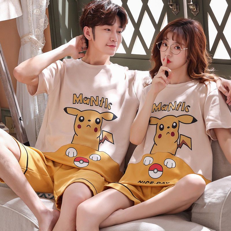 纯棉睡衣女夏季情侣睡衣男士短袖宽松夫妻韩版两件套装家居服