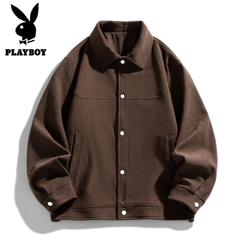 花花公子新款高品质加绒夹克男潮流大码7XL宽松冬季青年保暖外套男 咖啡色（常规款） M