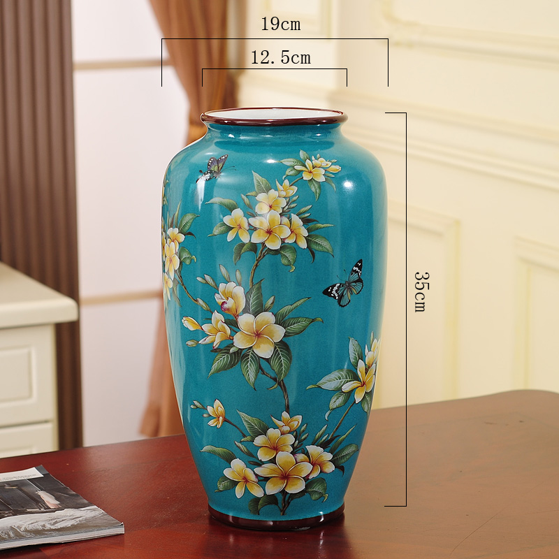 美式陶瓷花瓶家居饰品摆件花器中式复古客厅玄关花几花插乔迁送礼收纳袋 三维工匠 （不含花）中号，浅绿鸡蛋花