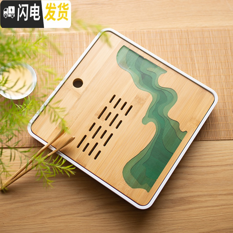 三维工匠竹制茶盘家用茶台创意小托盘茶海储水干泡台简约现代日式功夫茶具 竹制茶盘——长方小黑