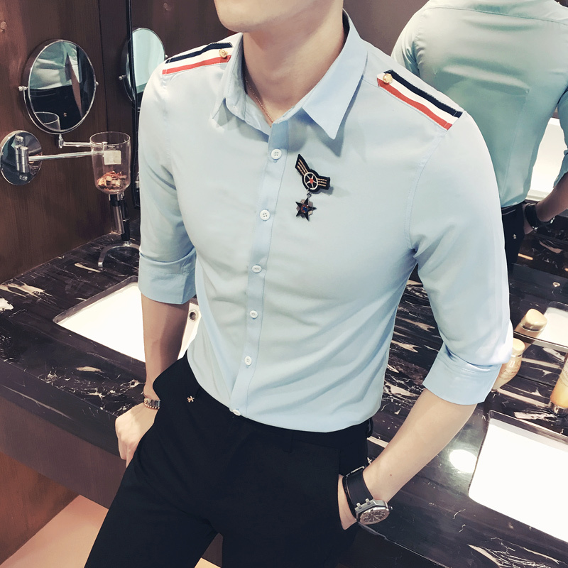 美师理店型师酒吧KTV服务员工作服夏款男女生七分袖衬衫衣