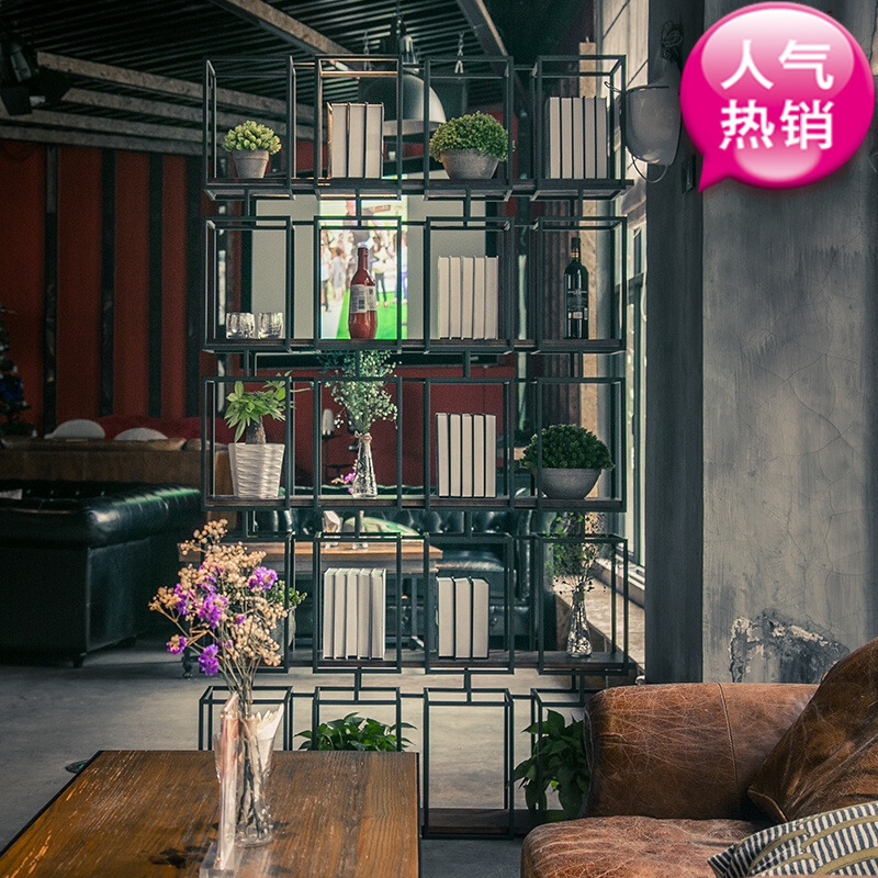 铁书架复古置物装饰架实木展示架工业风办公屏风隔断美式层架DF壹德壹