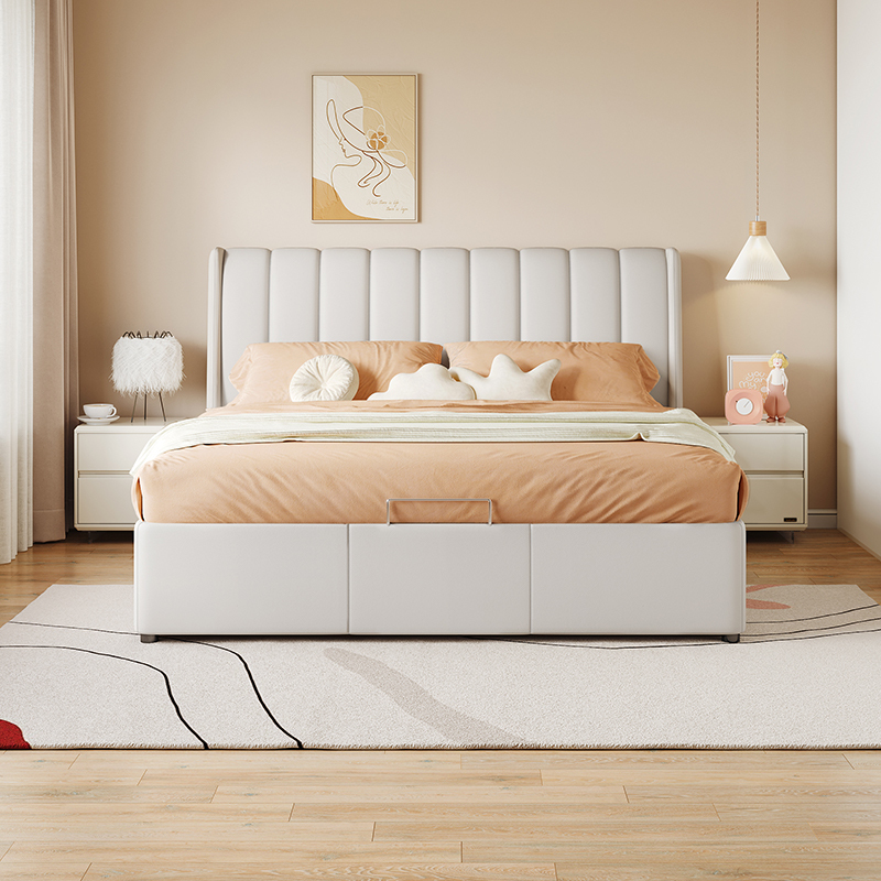 全友家居现代简约卧室家具布床皮感科技布软床可拆洗布艺床dg90002