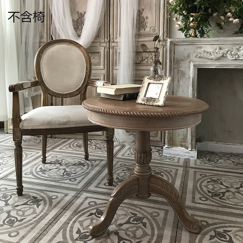 森美人复古茶几做旧拍摄北欧客厅沙发边角几美式乡村实木卧室阳台小圆桌高清大图