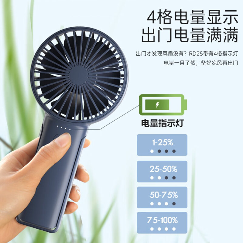 艾美特风扇踏青放价手持风扇台立迷你便携可爱usb可充电小风扇迷你电风扇办公室 3000mAh电池+电量屏显 藏青高清大图