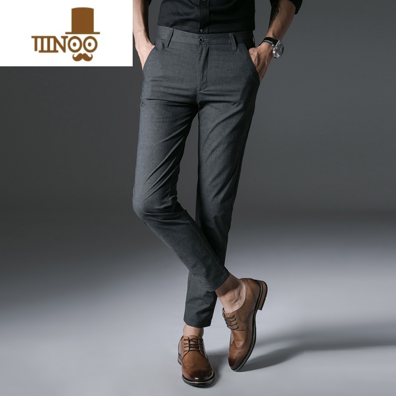 YANXU男裤冰丝男士休闲裤修身直筒长裤商务西装裤子男夏季薄款西裤男装高清大图