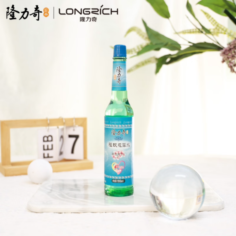 隆力奇驱蚊花露水经典玻璃瓶清凉舒爽195ml