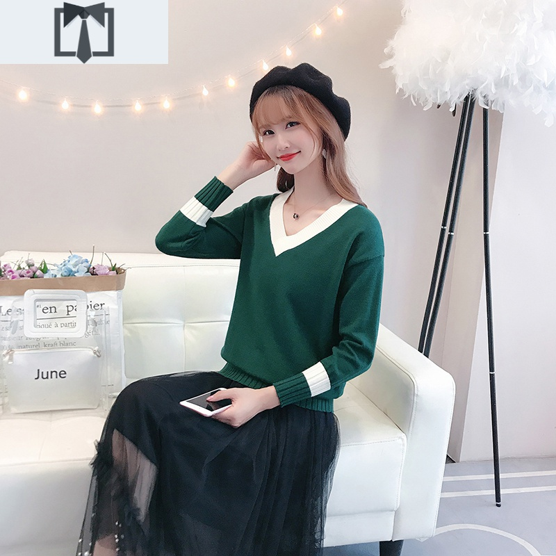 SUNTEKV领毛衣女宽松外穿洋气打底衫针织外穿内搭长袖上衣春秋简约穿搭毛衣