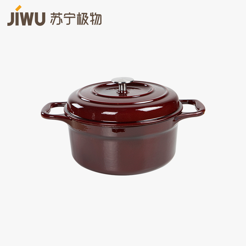 苏宁极物 铸铁珐琅汤锅4L红色煲汤炖锅生铁搪瓷锅无涂层不粘锅铁炖锅