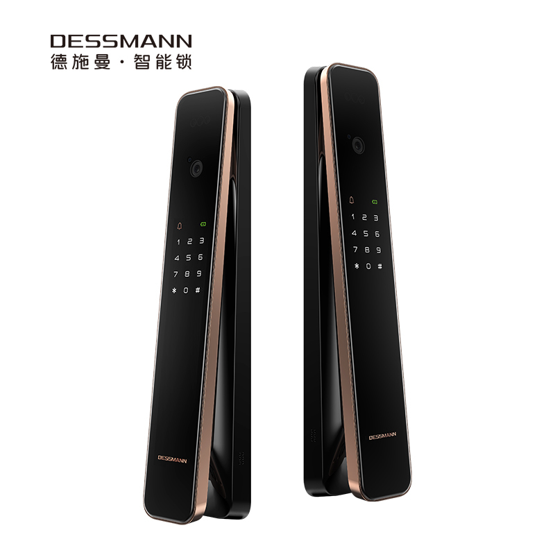 德施曼密码锁指纹锁3D人脸识别智能锁家用电子门锁防盗带摄像头锁R8星夜金