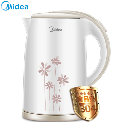 美的(Midea) 电水壶 WH517E2B 1.7L 双层防烫 阿布鲁兹温控器 食品级304不锈钢 智能防干烧 白色