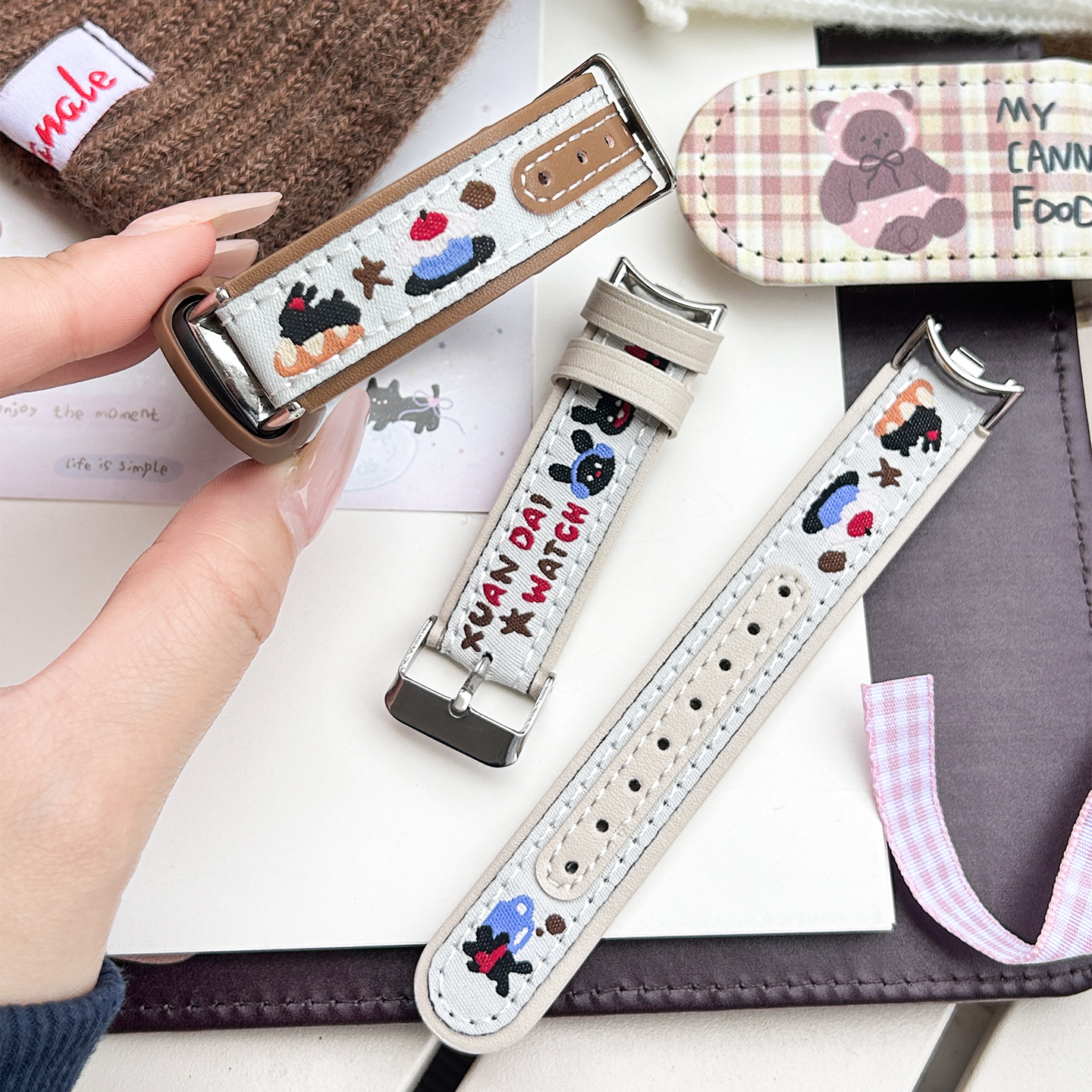 适用于小米手环10手带可爱小兔小米手环9/8手表带彩色印花3139B高清大图