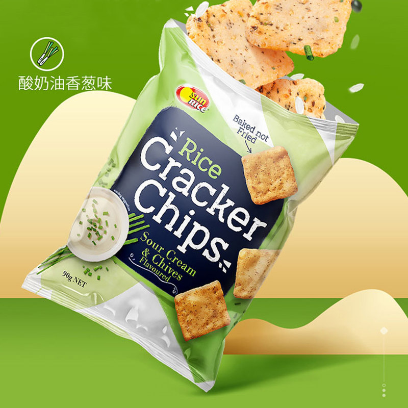澳洲 SunRice尚米滋 休闲 膨化 零食 非油炸 粗粮 酸奶香葱味薄脆米片脆米饼 90g