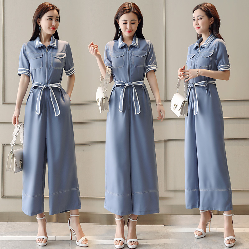 雪纺阔腿连体裤女女士夏装新品高腰显瘦时尚九分裤休闲连衣裤套装