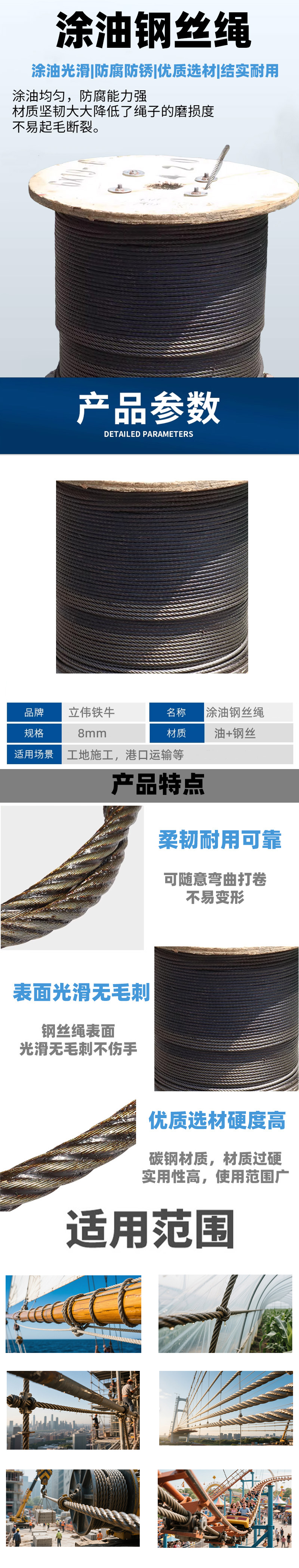 立伟铁牛涂油钢丝绳8mm/米高清大图