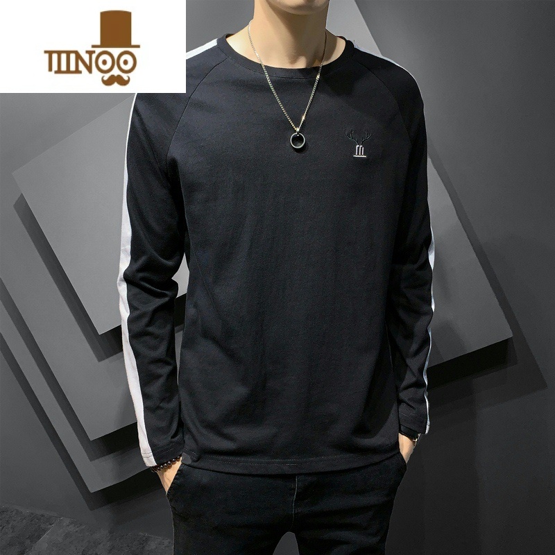 YANXU男士长袖t恤薄款圆领宽松男装上衣夏季ins潮流内搭打底体恤衫 XL建议110-125斤 LEJ#333黑色.