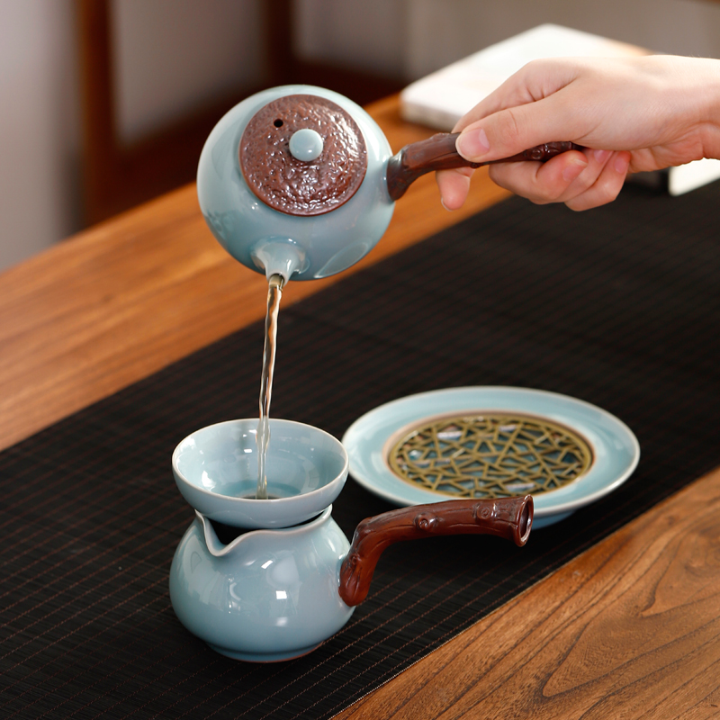 八方礼BFL2021-5江山如画侧把官窑11入壶245ml杯45ml茶壶1茶海1壶承1茶漏1茶托1茶杯6(单位:套)梅青高清大图