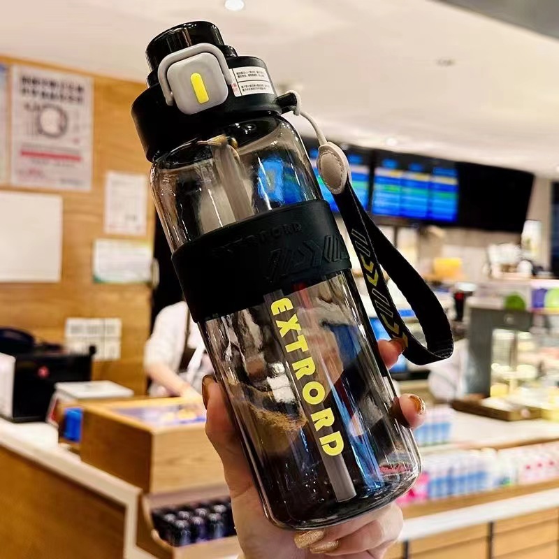 简约大容量双饮吸管塑料杯运动健身学生水杯户外便携专用随身杯800ml(颜色备注)高清大图