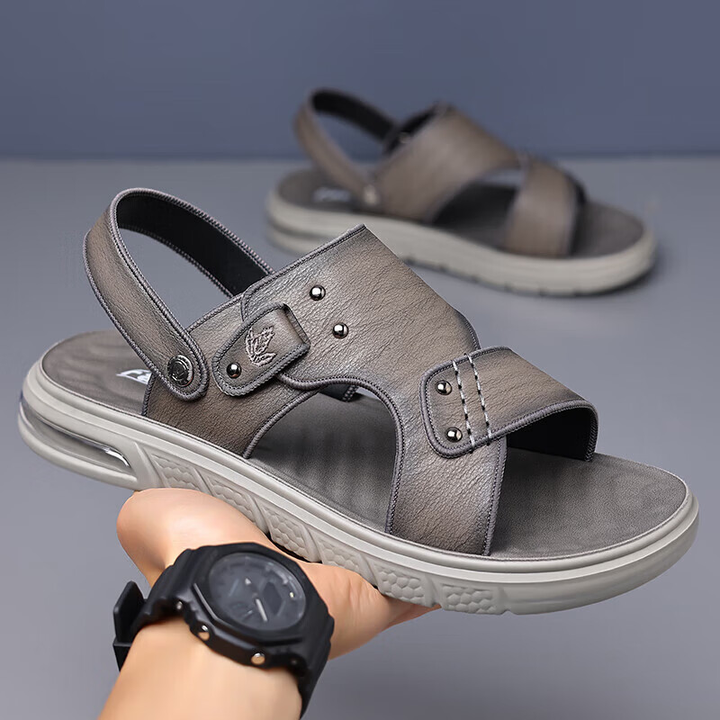 凉鞋男士新款户外休闲沙滩鞋两用外穿拖鞋防滑耐磨皮凉鞋高清大图