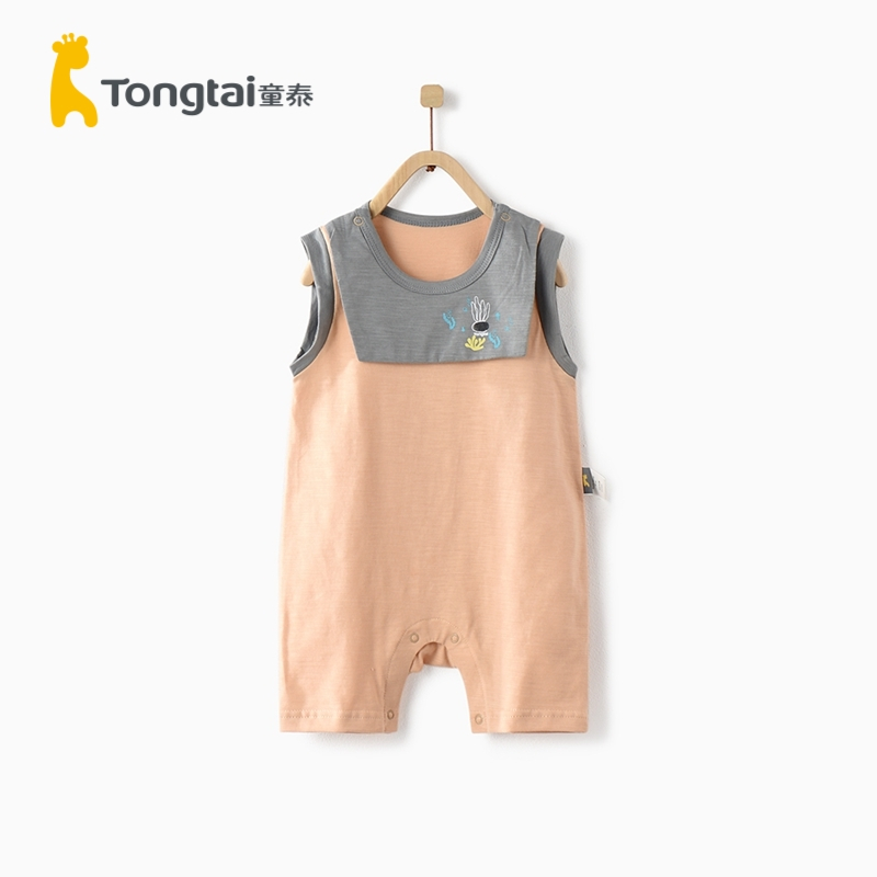 童泰(TONGTAI)夏季款婴儿衣服3-18月男女宝宝纯棉外出无袖连体衣儿童内衣