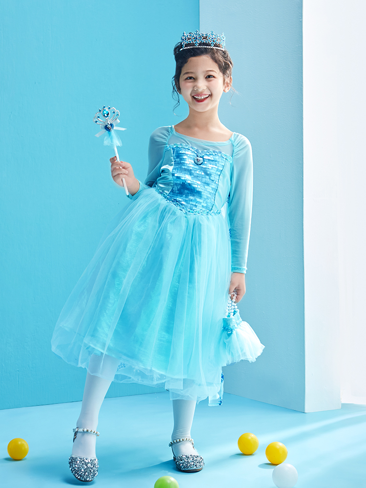 儿童服装迪士尼爱莎公主裙女公主秋冬装艾莎冰雪奇缘连衣裙