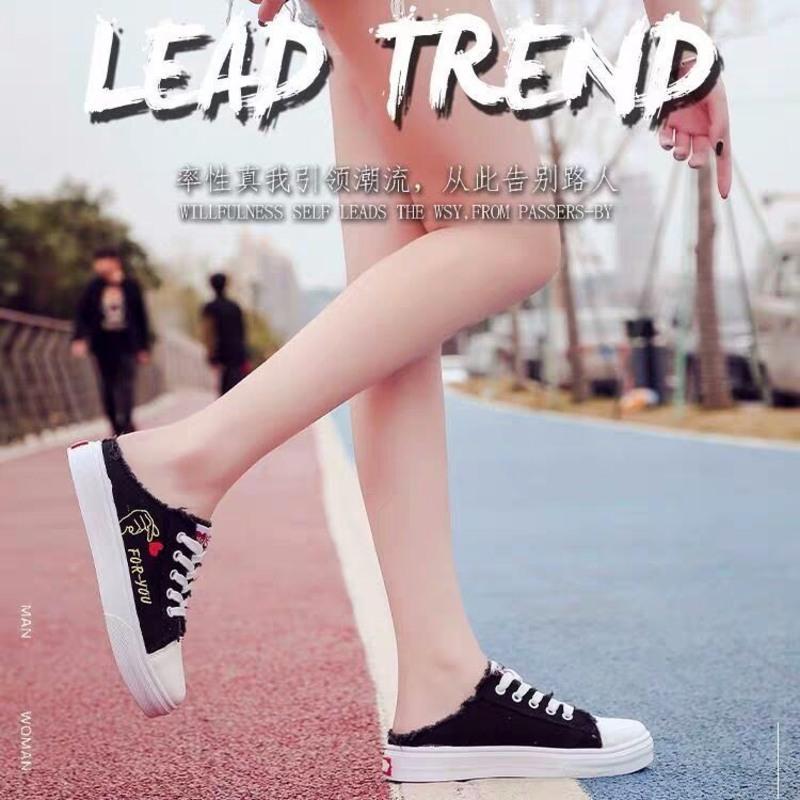 2021春夏季帆布鞋女学生韩版半拖无后跟懒人一脚蹬小白鞋平底板鞋 华贵金色 39