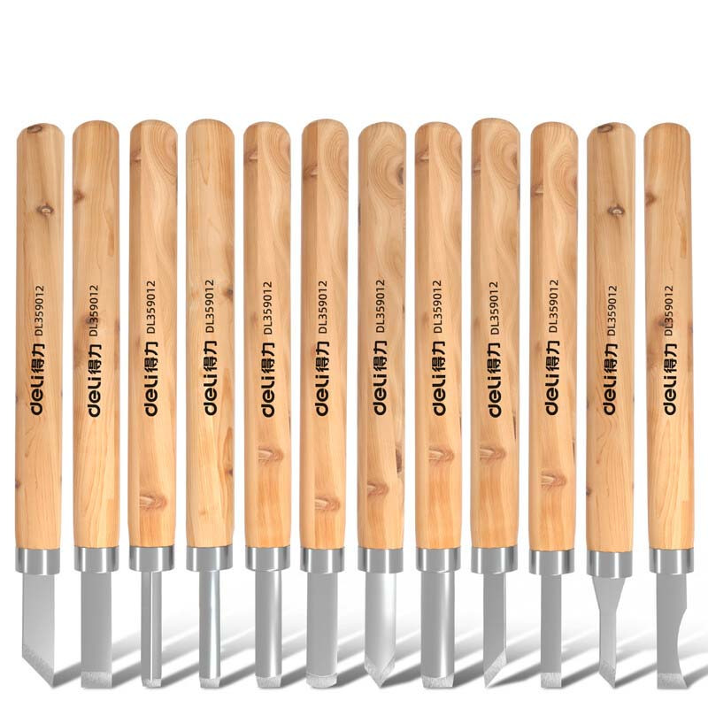 得力deli木柄雕刻刀黄12件套视频