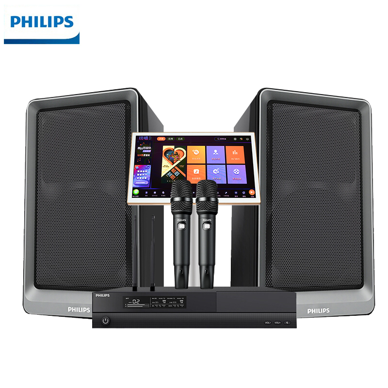 飞利浦(PHILIPS)CSS6002K家庭ktv点歌机音响套装影院家用三合一功放 6寸黑色音箱