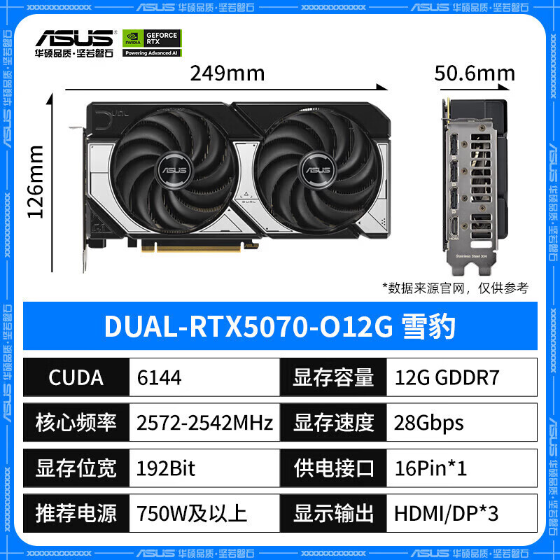华硕(ASUS)RTX5070 12G显存雪豹电竞AI设计渲染游戏显卡全新正品台式游戏显卡高清大图