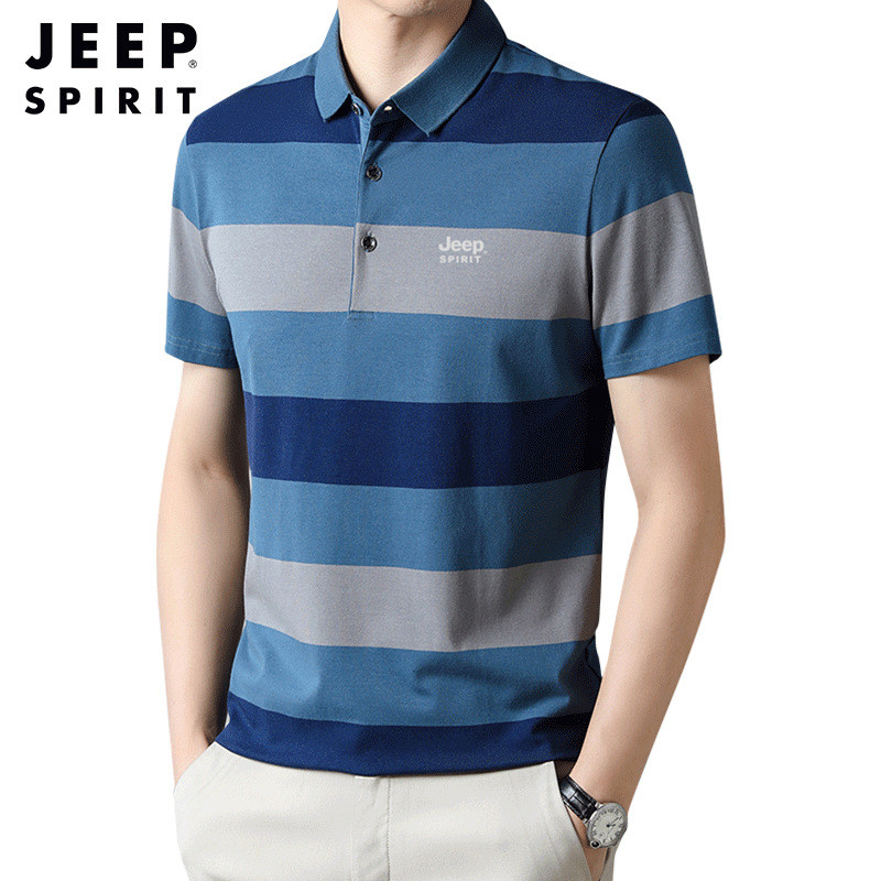 JEEP SPIRIT男士休闲T恤polo衫条纹气质基础通勤宽松好搭7273
