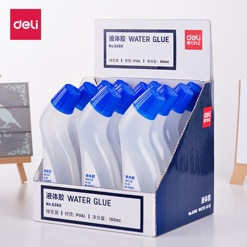 得力6360胶水办公弯头液体透明胶学生财务用品强力胶快干胶 100ml/支 12支装