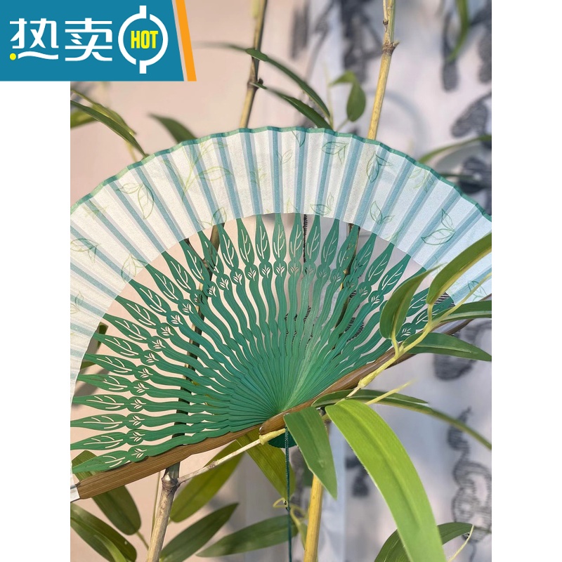 XIANCAI女扇复古风折叠礼品折扇子汉服扇夏季便携带小浅绿色跳舞扇旗袍夏 荼靡高清大图