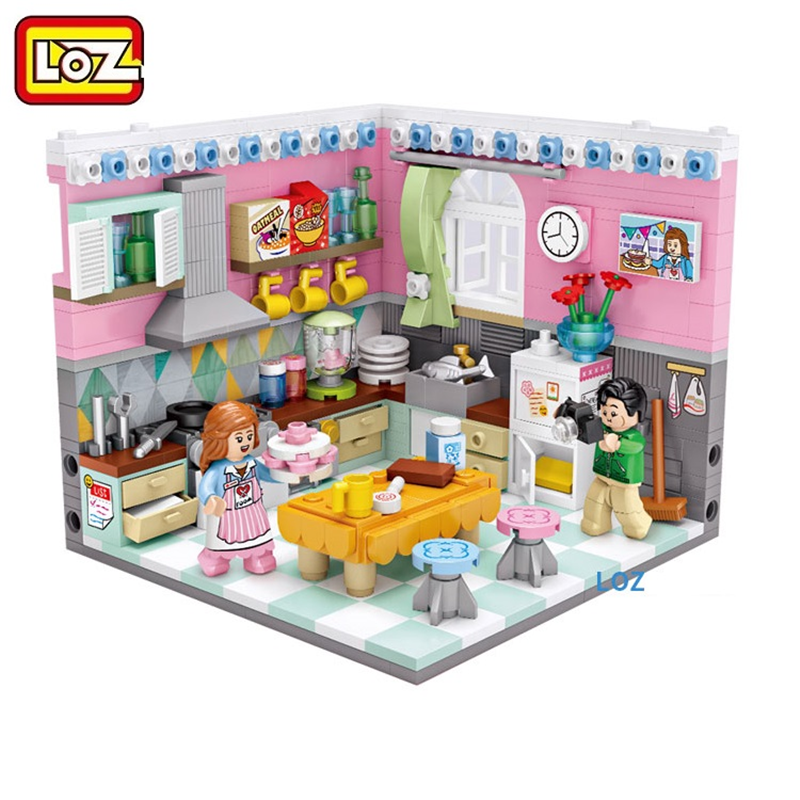 LOZ/俐智小颗粒迷你拼装玩具创意室内展示益智男孩女孩幸福的小屋过家家1903厨房591颗粒