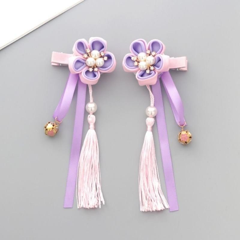 款式二花朵红色儿童汉服头饰古风发饰流苏古代头花中国风女童古装头饰