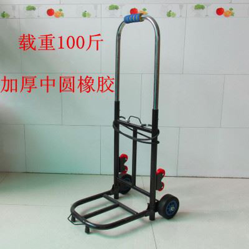 车载小型拉杆小拉手手推车家庭行李车拖车摆摊折叠伸缩拉货车加粗 三维工匠 加厚中圆橡胶爬楼送2绑绳家用拖车高清大图