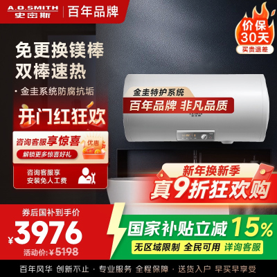 AO史密斯电热水器E100MDG 金圭内胆8年包换 免更换镁棒 壁挂式100升 大升位