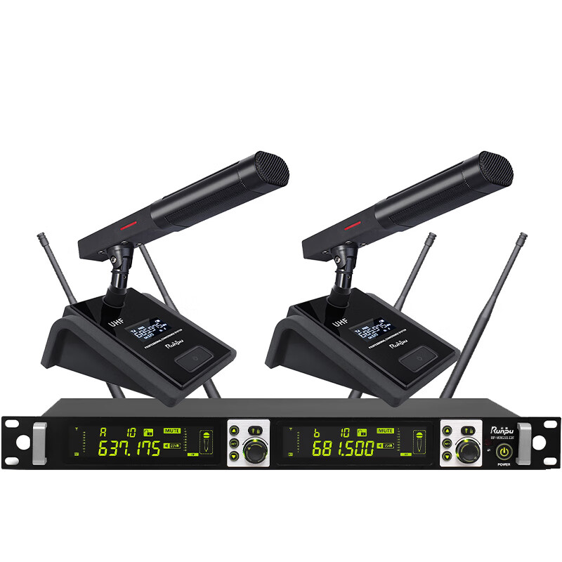 润普专业会议话筒 真分集 无线一拖二短杆鹅颈式麦克风RP-WXGS512F高清大图