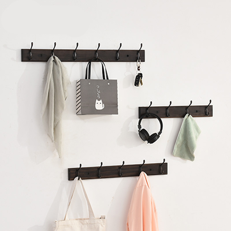 美帮汇实木壁挂衣帽钩后墙上创意挂衣架排钩挂衣钩卧室墙壁衣帽架 复古色五钩高清大图