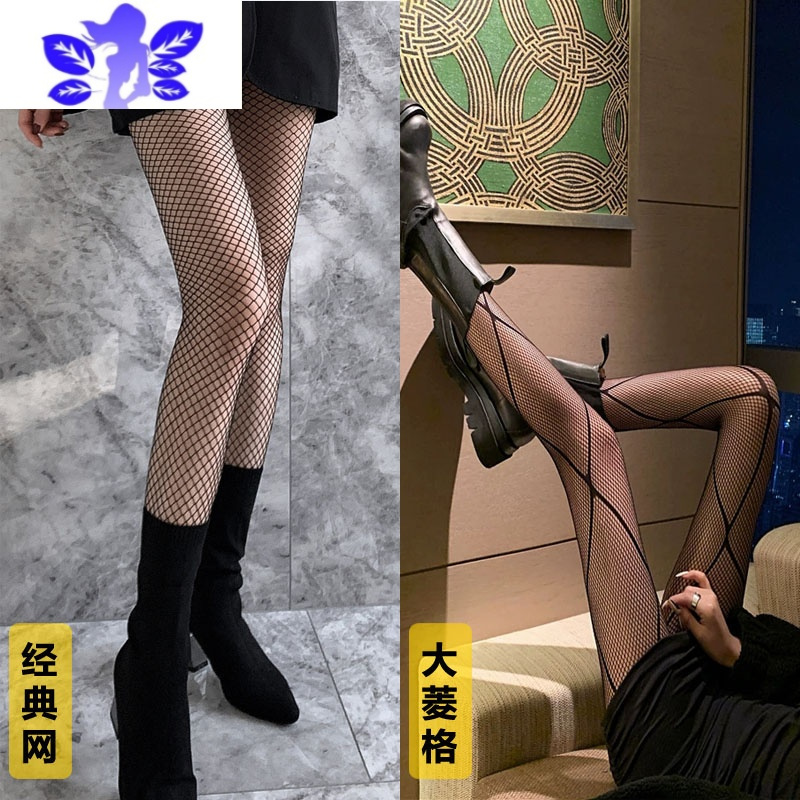Ideamini大码镂空烫钻性感网格夏薄黑丝袜欧美诱惑ins豹纹菱格渔网袜
