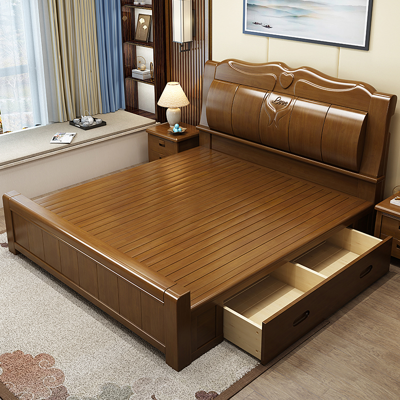 臻远ZY-SMC-162 现代简约实木床双人床 1.5米抽屉高箱