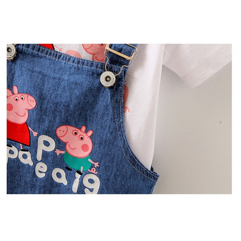 小猪佩奇裙子牛仔裙夏中小女童纯棉短袖T恤牛仔背带裙公主连衣裙