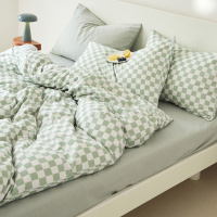 小碎花田园风四件套精梳棉女学生宿舍三件套纯棉床单床笠斜纹 1.2m床单款三件套【被套150*200cm】 棋盘格-绿