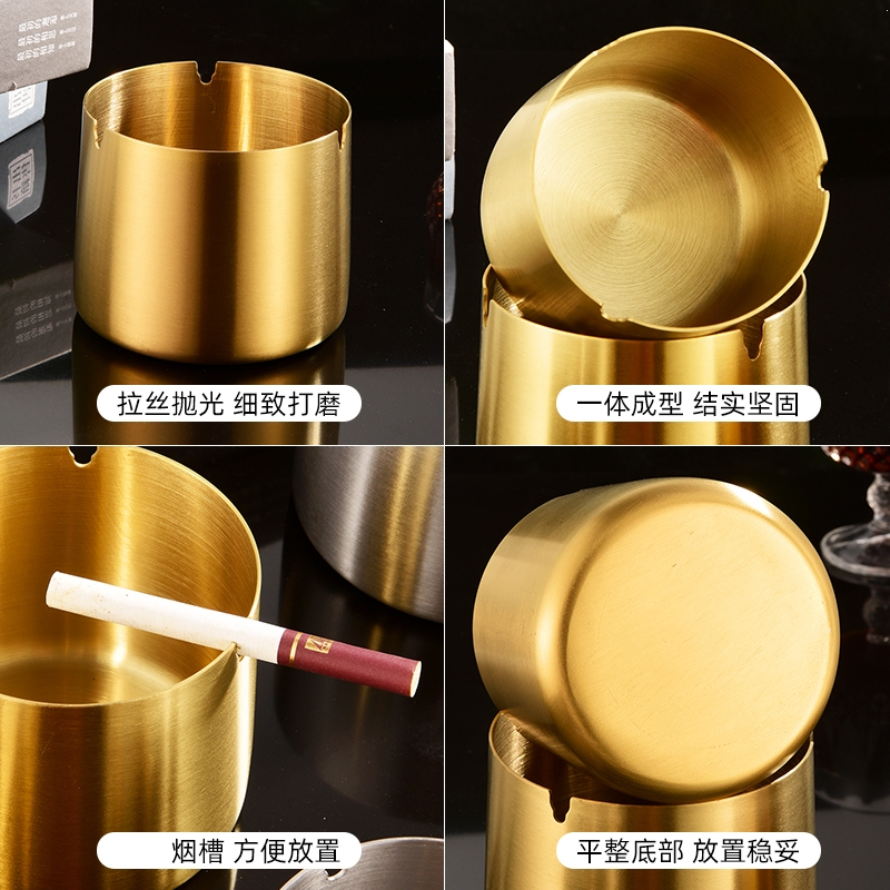 邦可臣创意烟灰缸不锈钢加厚KTV酒吧网咖台球酒店礼物家用_米白色10cm