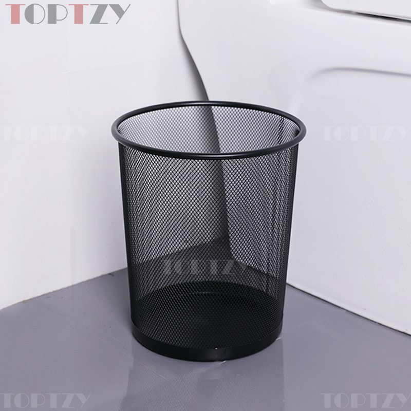 toptzy TZ4022203 网状圆形垃圾桶铁艺垃圾篓无盖纸篓 黑色大号高清大图